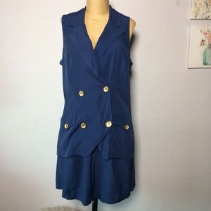 Francine Browner VTG Womens Navy Blue Vest/Short Set SzVest M, shorts 5/6
